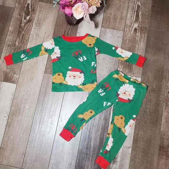 Carter's Toddler Boy Green Christmas Santa Pajamas Set Size 2t - Picture 1 of 10